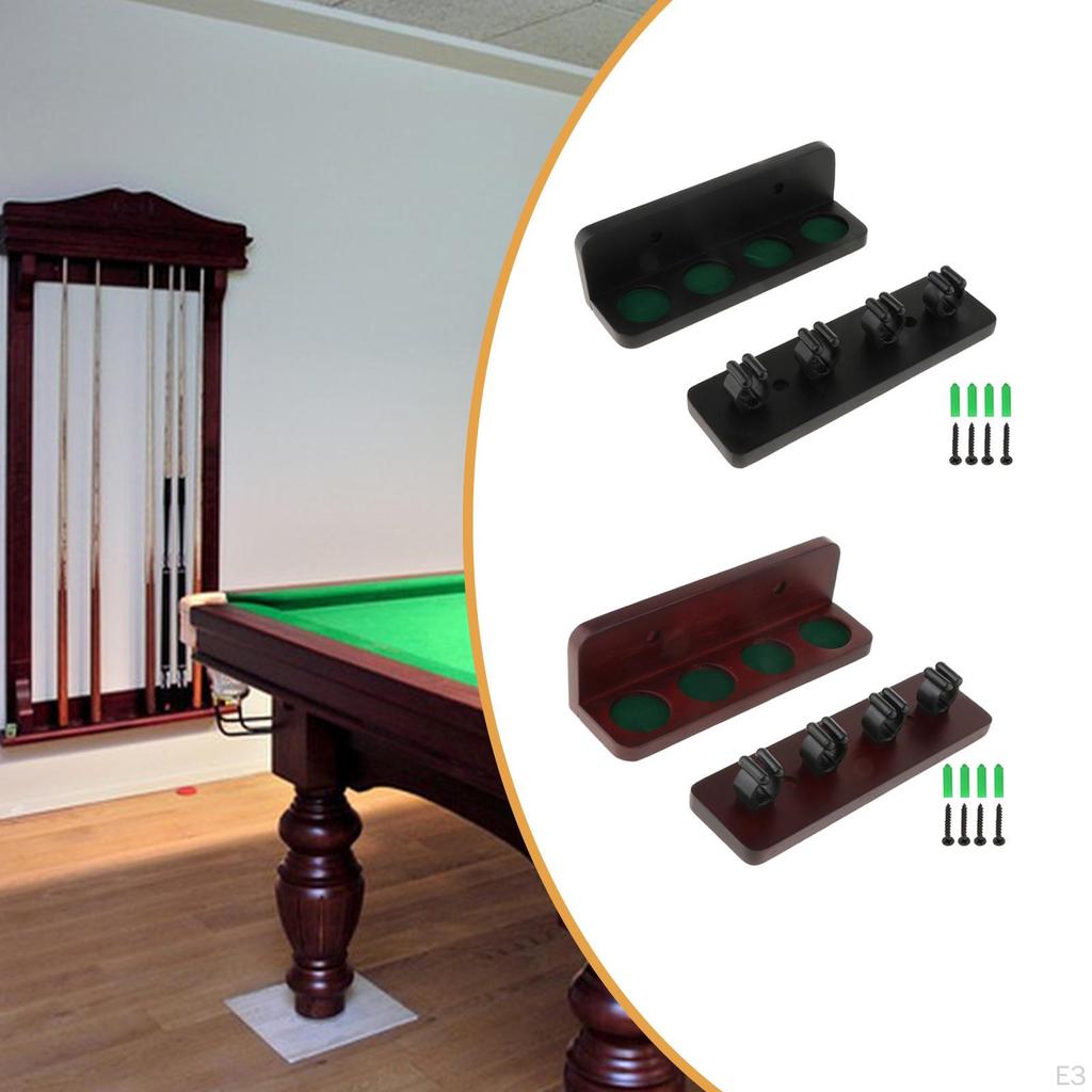 Pool Cue Rack Billiard Sticks Holder Easy to Install Wall Mounted for 4 Cues Rest Break Room