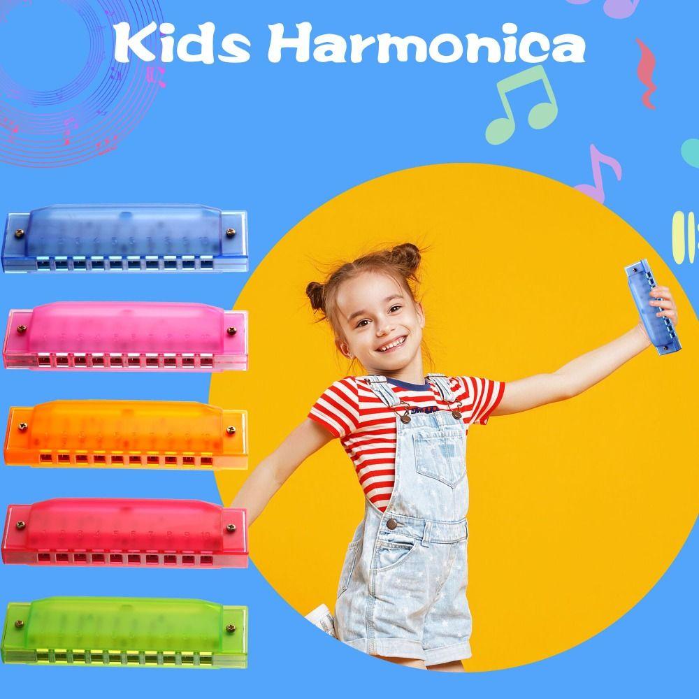 Bright Color 10 Hole Harmonica Translucent Diatonic Harmonica Kids Educational Toy
