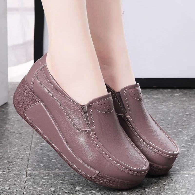 Fashion Soft Flatform Shoes Ladies Wedges Non-Slip Walking Shoes Lightweight Genuine Leather Casual Shoes Women Thick Bottom