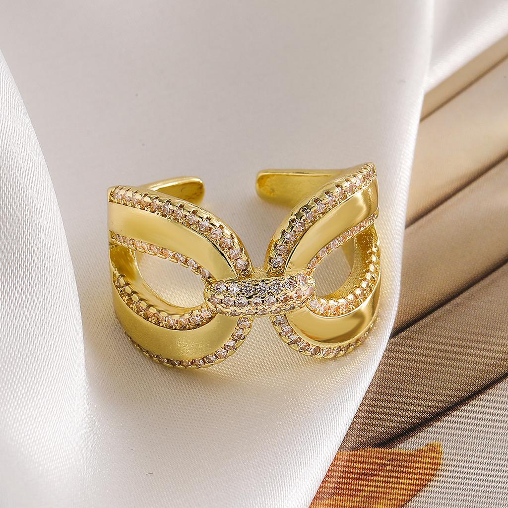 JMXD-Inel de deschidere geometric cu incrustație de zircon galvanizat Inel de personalitate pentru femei Design Sense Nisa