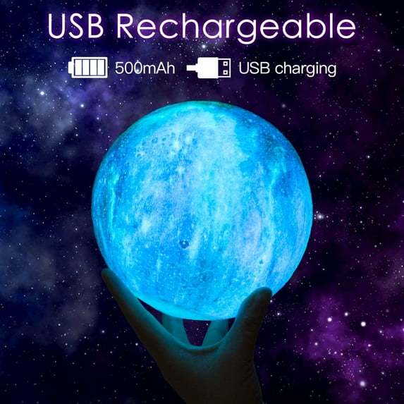 5.9 inch 16 Colors Moon Lamp Lava Lamp Night Lights for Kids Room Galaxy Mood Light 3D Moon Light with Wooden Stand Charging
