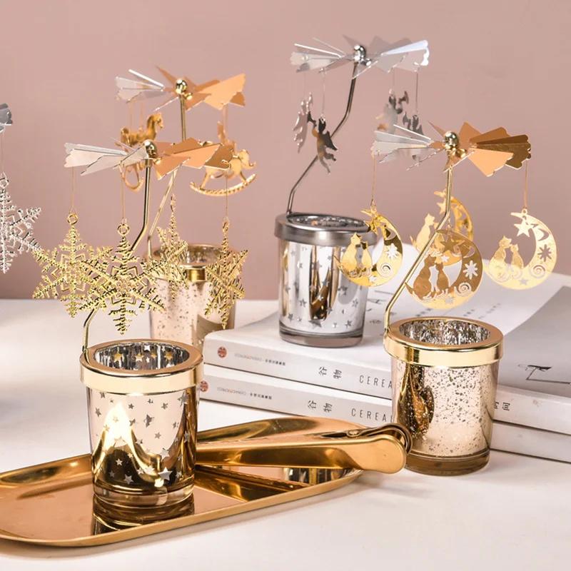 Hot Rotating Candle Stick Holder Candlestick Home Decoration Hallowmas Christmas Gift Party Room Decor Carousel Candle Stand