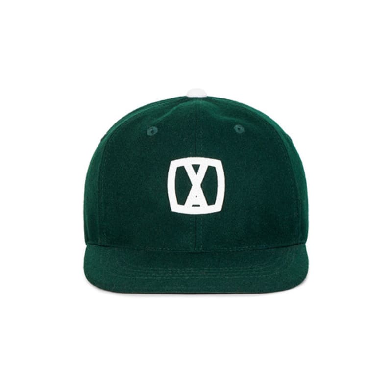 VARZAR VA Square Applique Wool Baseball Cap Deep Green