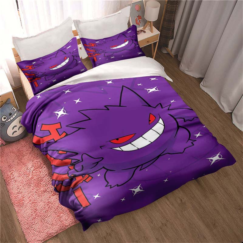 New 2026 Gengar-themed Duvet and Pillowcases – Suitable for Single, Double, King, and Queen Beds.