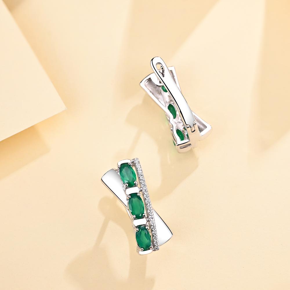 925 Sterling Silber grüner Achat Schmuckset natürlicher Edelstein Ohrring Ring klassisches Design für Frauen Frau schönes Geschenk
