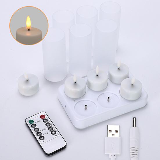 4/6/12 Holes Flameless Tea Light Candles Rechargeable Flickering LED Candles LED Votive Candle Battery Operated Electric Candles