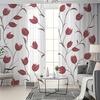 Digital Printed Curtains with Red Flower Vines Design, Stylish Window Drapes for Living Room Bedroom Home Decoration