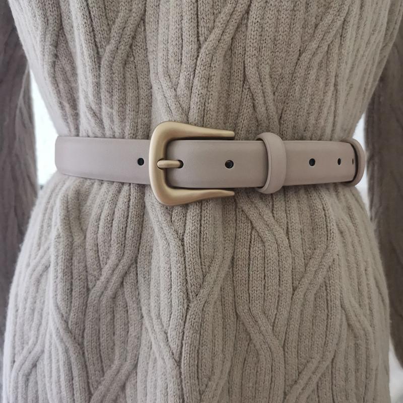 Leather Belt For Women With Pin Buckle And Vintage Style For Formal Wear