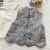 Girls New Chinese Embroidered Vest 3 Piece Set With Base Shirt And Denim Flare Pants