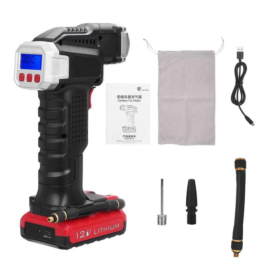 DC 12V Portable Wireless Air Pump Smart Car Automatic Digital Display Inflator Electric Air Pump Adjust Tire Pressure Lighting Tool 15x7.5x24.5cm