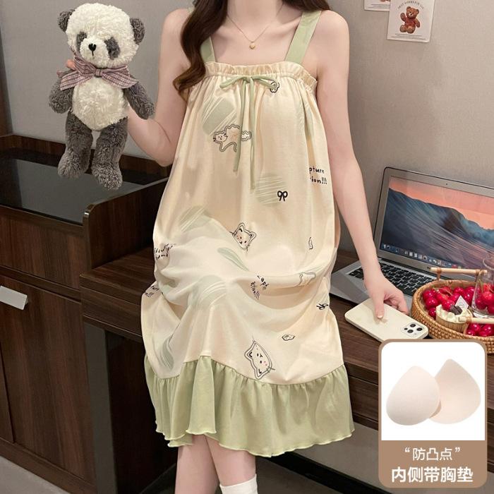 

Factory sweet wind suspender nightdress with chest pad summer cute student pajamas loose medium and long loungewear tide 160(M)