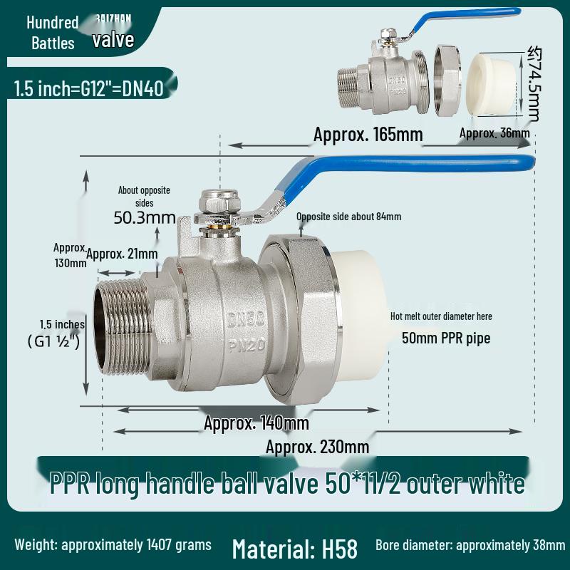 Mosiężny zawór kulowy z gwintem zewnętrznym PPR do domowej instalacji wodnej (4, 6 Punktów, 1 Cal)