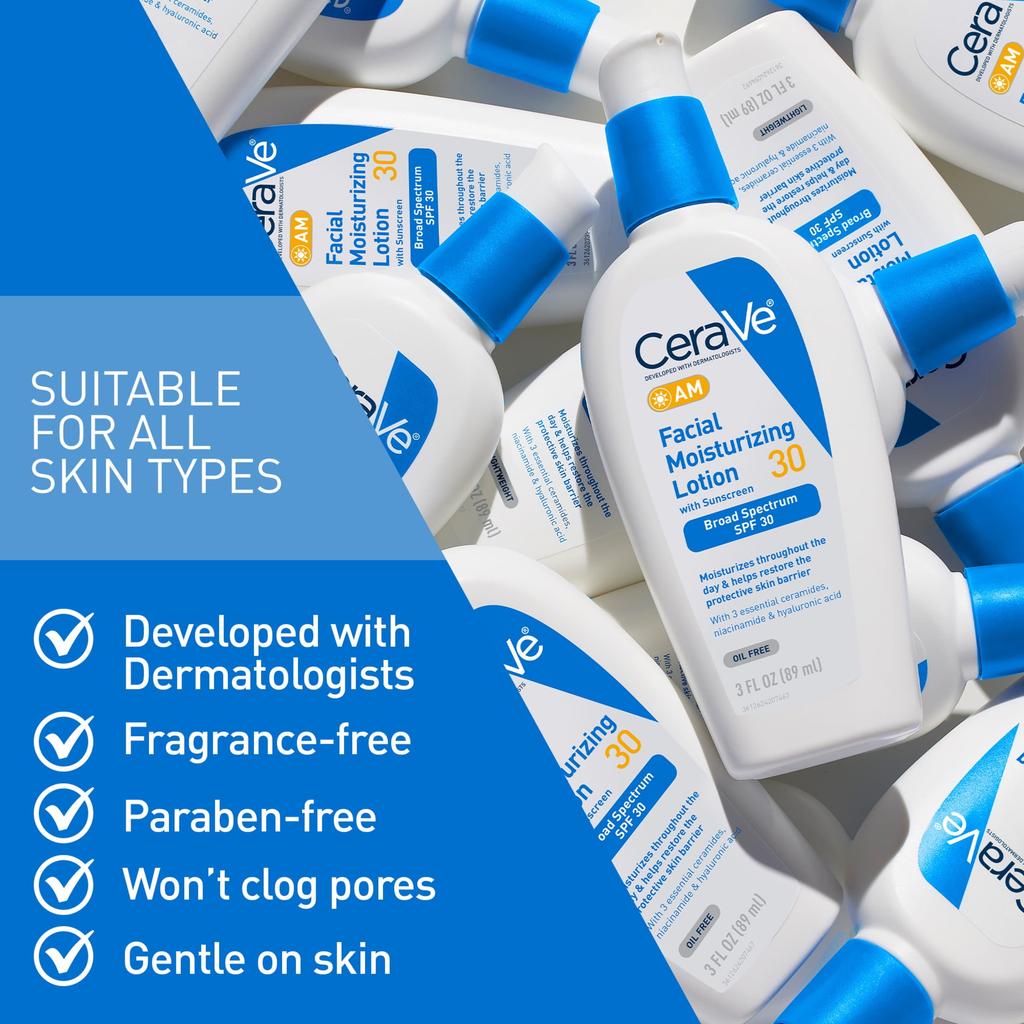 Cerave Am Face Moisturizer Lotion With Sunscreen Spf 30 For Normal To Oily Skin  2 Fl Oz