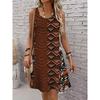 Women's Vintage Pattern Printed Sleeveless Round Neck Dress Loose Soft and Comfortable Plus Size Dress