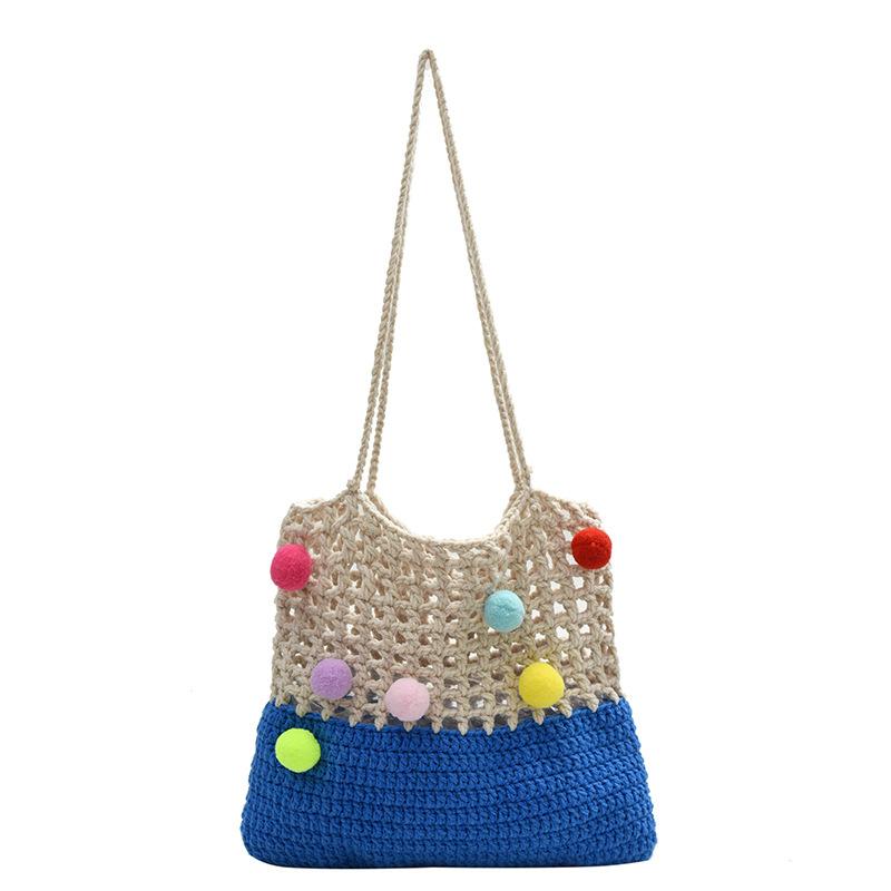 

Маленькая свежая и модная сумка подмышку большой вместимости женская 2025 весна новая трендовая контрастная плетеная сумка-тоут сумка на плечо темно-синий