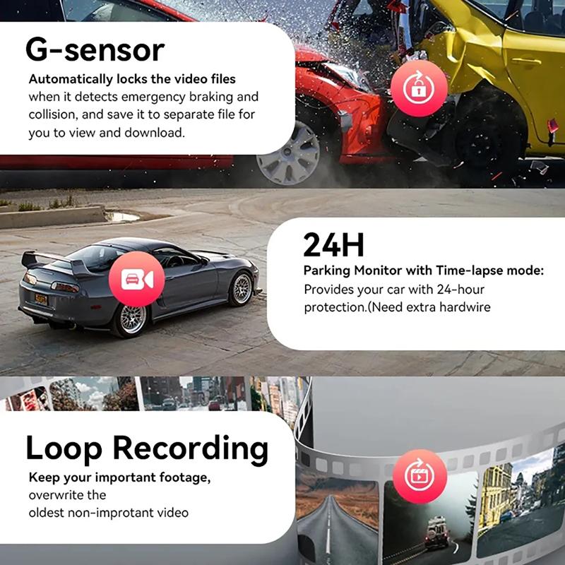 Cámara de tablero de tres lentes para automóviles, grabadora de video para automóvil Black Box HD 1080P con WIFI, visión nocturna, sensor G, grabación en bucle, DVR, cámara para automóvil