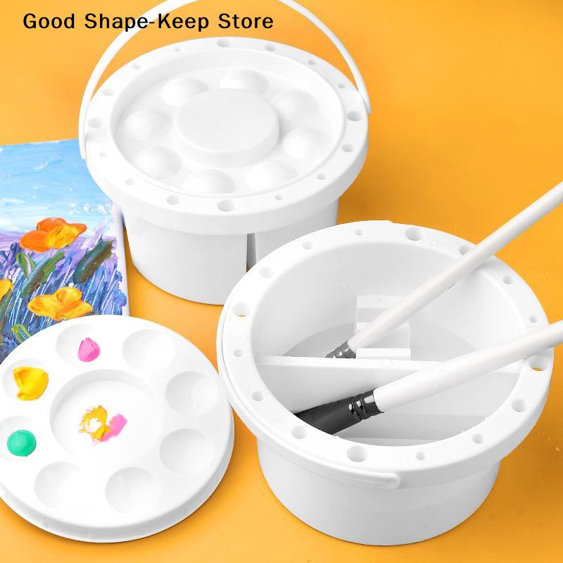 3-in-1 Palette Lid Painting Brush Holder Brush Washer Bucket With Art Watercolor Oil Painting Cleaning Tools Brushes Tray Basin