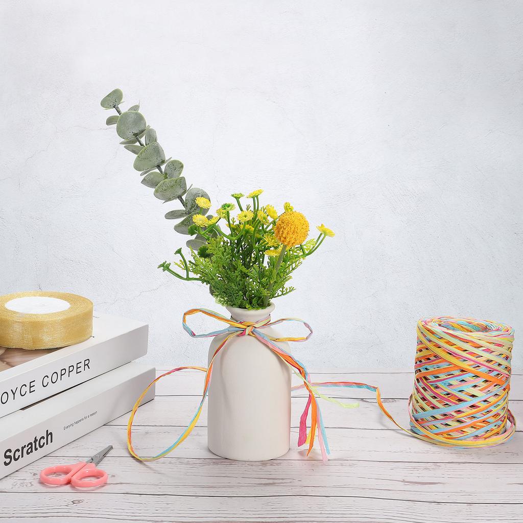 2 Rullar Raffiaband Raffia Pappershantverk Ribbon Papperssnöre Inslagning Ribbon för Presentförpackning Dekoration 219 Yards