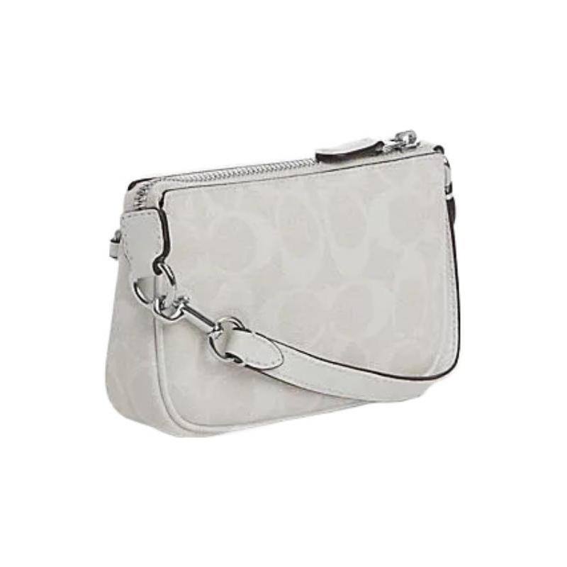 Coach Nolita 15 Metal Logo Letters Classic Presbyopia Cow Leather Portable Shoulder Crossbody Bag Mini Women's White