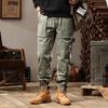 New Men's Overalls Retro Casual Pants Men's Trendy Brand Tied Feet Trousers Green Men's Pants Men's Clothing