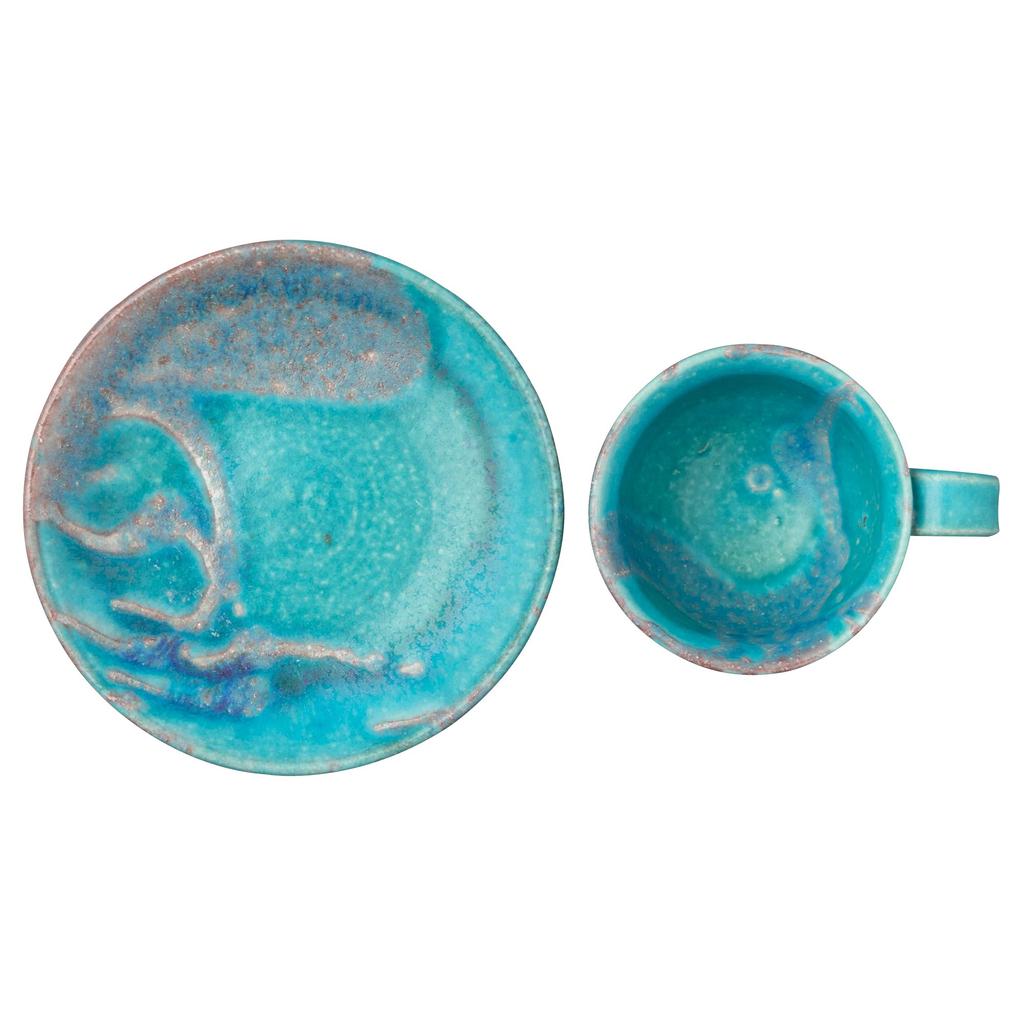 Marui Pottery Shigaraki Ware Hechimon Cup & Saucer, Approx. 210ml Capacity, Dewdrop Blue, MR-3-4397