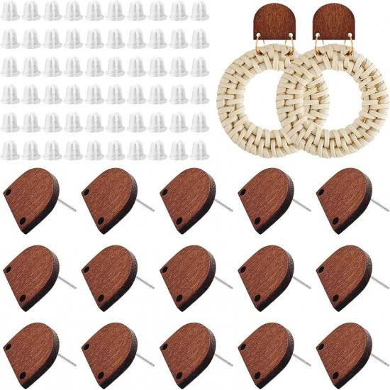 Oubaka 60pcs Wooden Earrings Posts for Jewelry Making Wood Earring Findings Wood Stud Earring Findings Trapezoid Wood Earring Studs with 100pcs Ear