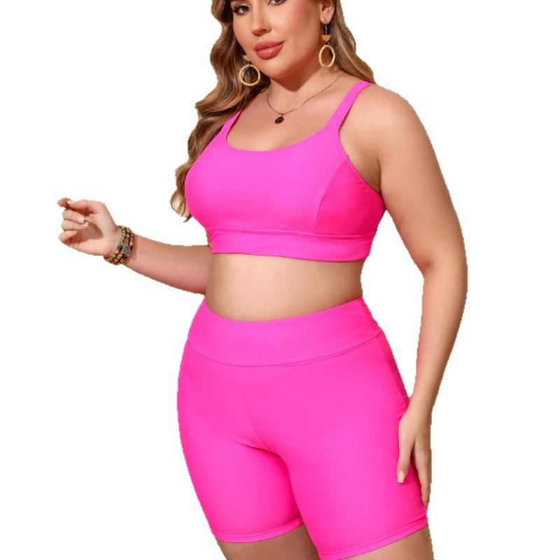 New Split Fat Woman Sports Swimsuit Women's Large Size Nylon Solid Color European and American Conservative Tanki