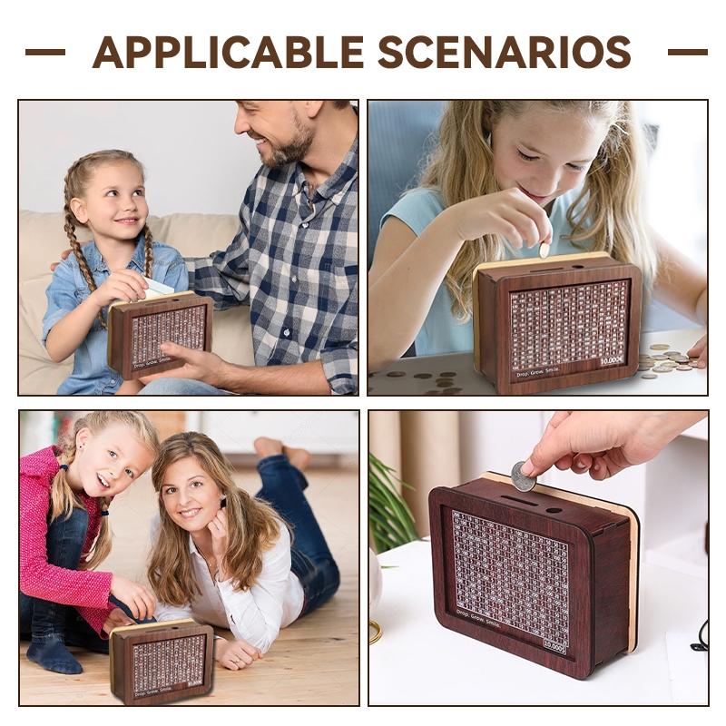 Handmade Natural Wooden Piggy Bank Decorative Disposable Saveing Money Box With Money Goals Counter Piggy Bank For Kids Adults