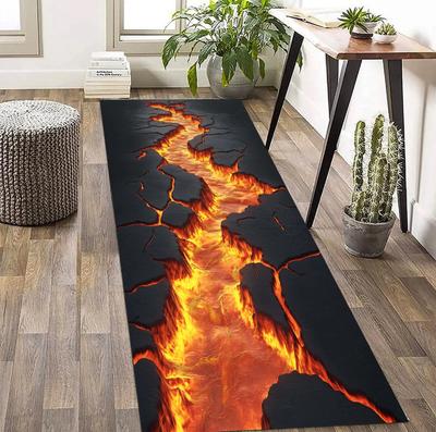 Visueller dreidimensionaler Rissloch-Läuferteppich Riss-Vulkan Heißes Magma-Muster Teppich Schlafzimmer Bettseite Eingang Lang Fußmatte