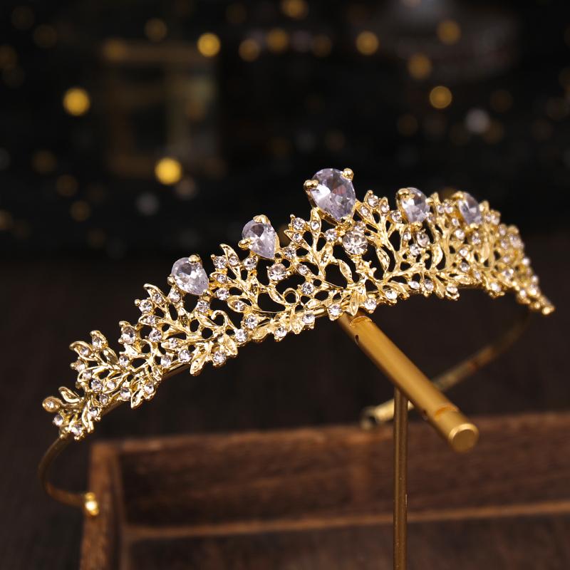 Trendy Glod Color Flower Zircon Rhinestone Crown Bridal Hair Accessories Wedding Headpiece Hair Ornaments Bride Crown Tiara