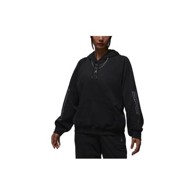 Grafischer Fleece-Kapuzenpullover Damen Oberteile Schwarz FD7374-010