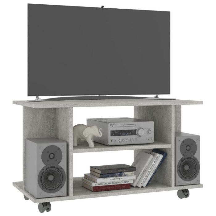 Meuble TV - Design - 80x40x45 cm - Bois d'ingénierie - Gris béton - 4 étagères ouvertes