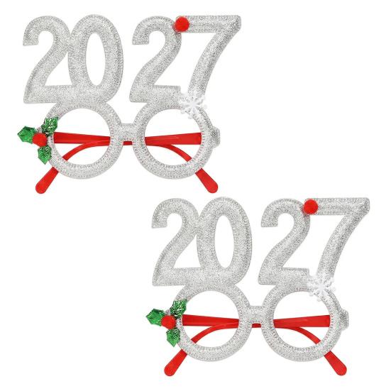Holiday Celebration Eyewear 2 Pcs 2027 New Year Eyeglasses, Plastic Glitter Number Glass Frame, Colorful Festive Glasses for Parties Shiny Unisex