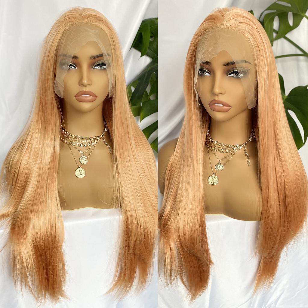 Light Orange Synthetic Lace Front Wig 13x4 Long Silky Straight Hair Natural Hairline Daily Wear Glueless Wigs For Women Cosplay