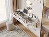 Vanity table, hanging, with 3 drawers, glass top, tablet holder and cup holder; white 120×40×45 cm (W×H×D) (without LED mirror)