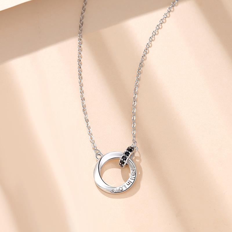 Fashion Light Luxury Dainty  925 Silver Color Diamonds Inlaid Circle Rings Pendant Choker Necklace Gift for Women