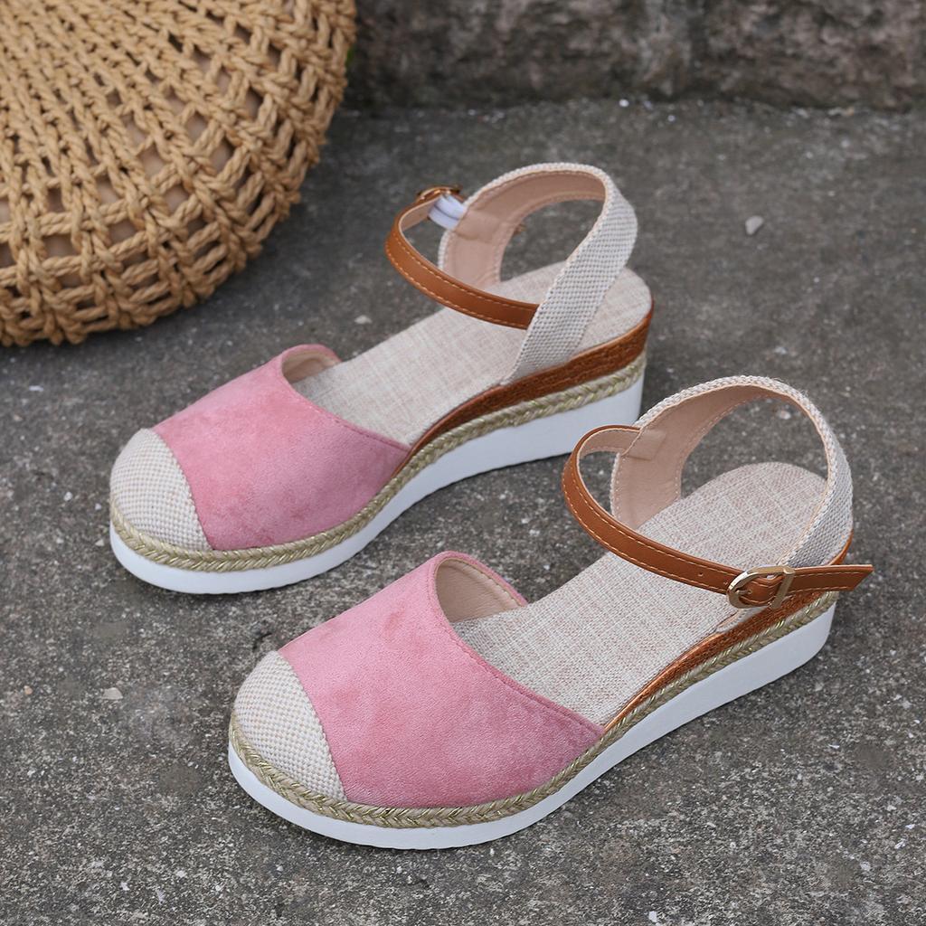 Sandale Casual Colorate cu Toc Pană pentru Femei, Elegante, cu Vârf Rotund, cu Talpă Groasă, Sandale de Vară