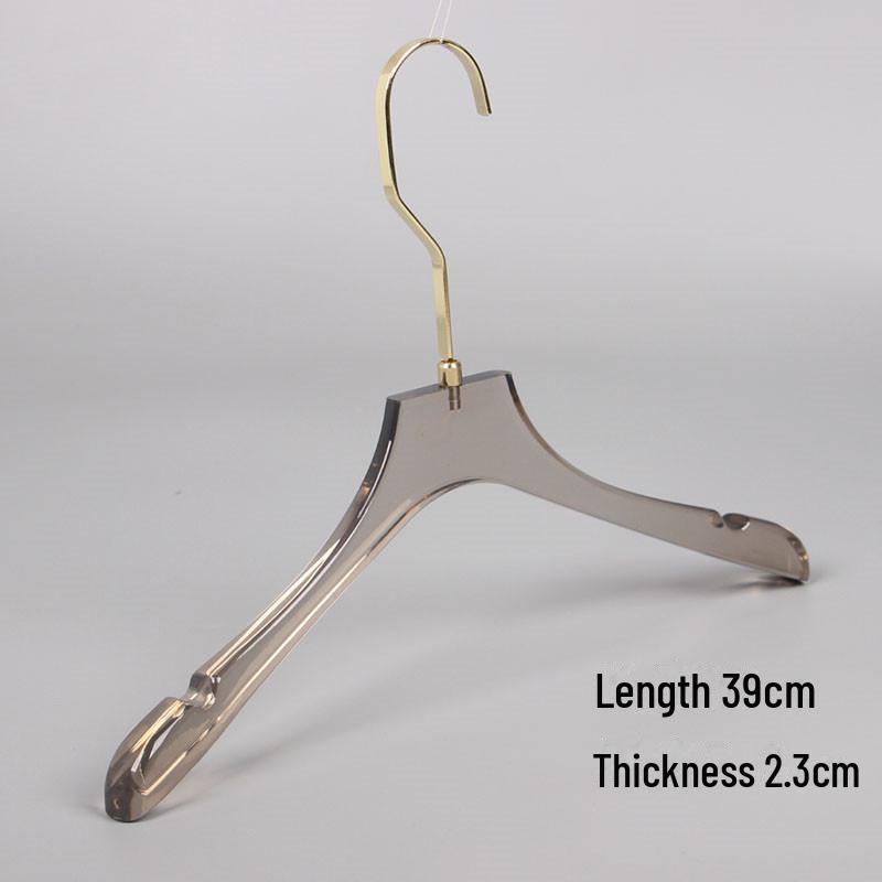 High-end Smoky Gray Transparent Non-Slip Hanger with Gold Flat Hook and Trouser Clip for Women's and Men's Clothing