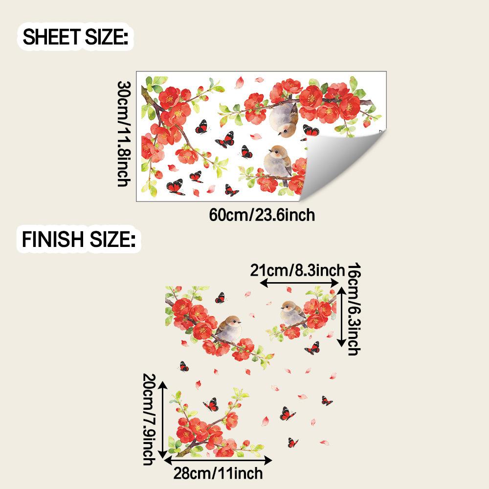 Цветы, ветки, птицы, бабочки, домашний балкон, стеклянные окна, декоративное украшение, оконные наклейки