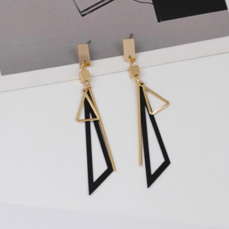 Women Geometric Long Triangles Drop Ear Studs Earrings Jewelry Gift