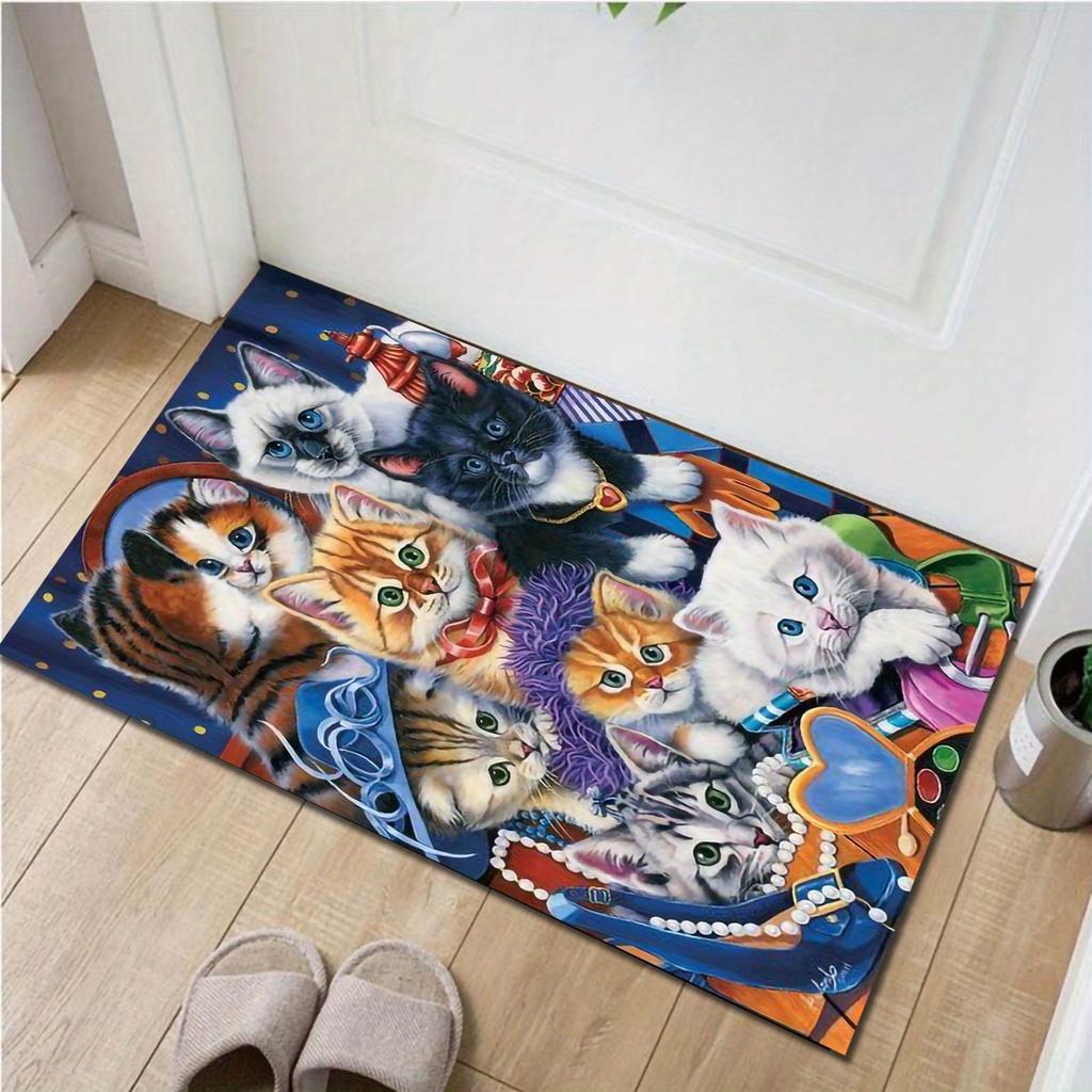 1pc 800g/m2 Crystal Velvet Anti-slip Animal Cat Chair Carpet Living Room Mat Bedroom Polyester Rugs
