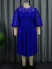 Plus Size Lace Lantern Sleeve Dress with Pleated Skirt - Christmas Gift