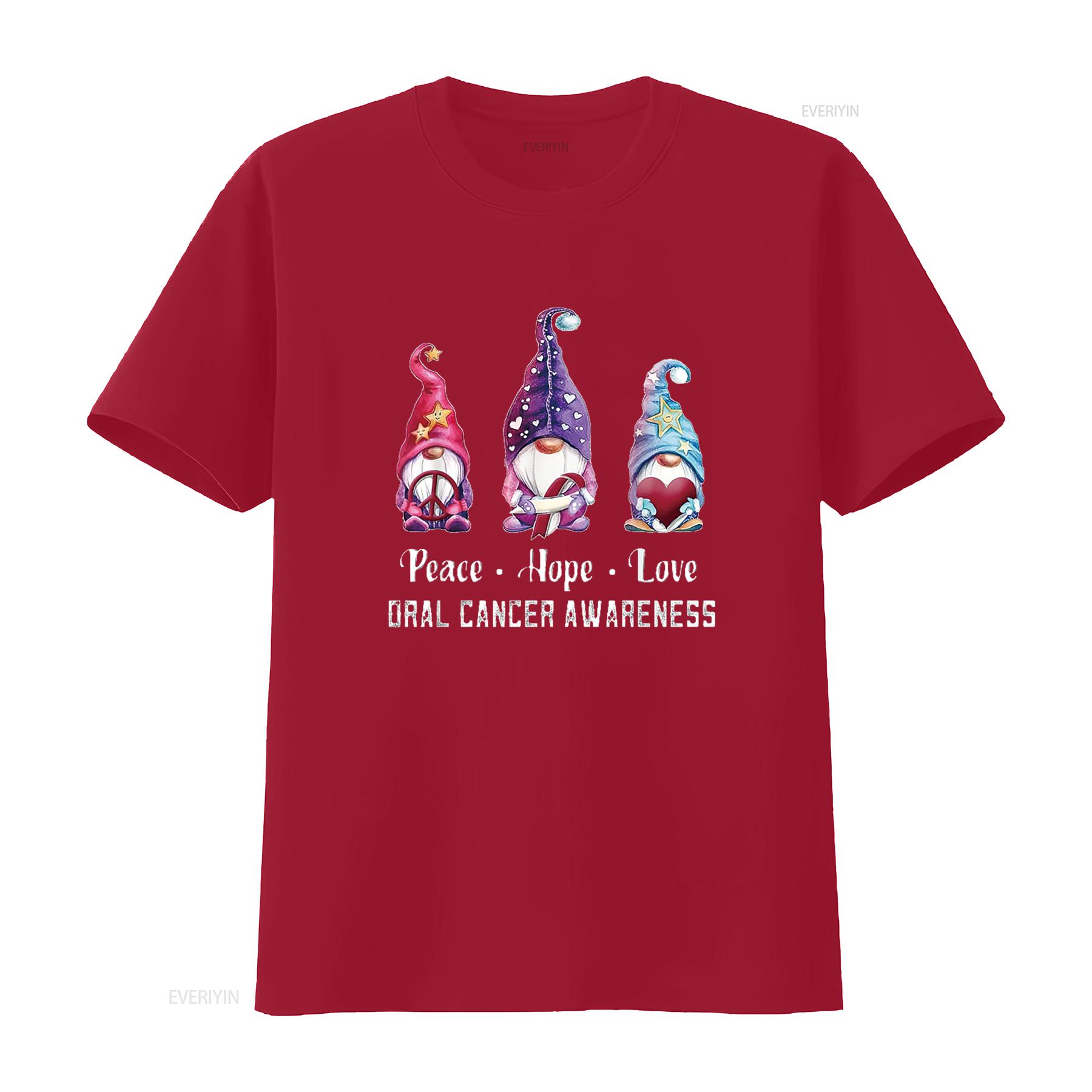 

Womens Peace Hope Love Gnomes Oral Cancer Awareness T Shirt Black vintage Washed Soft homme Versatile Breathable graphic S