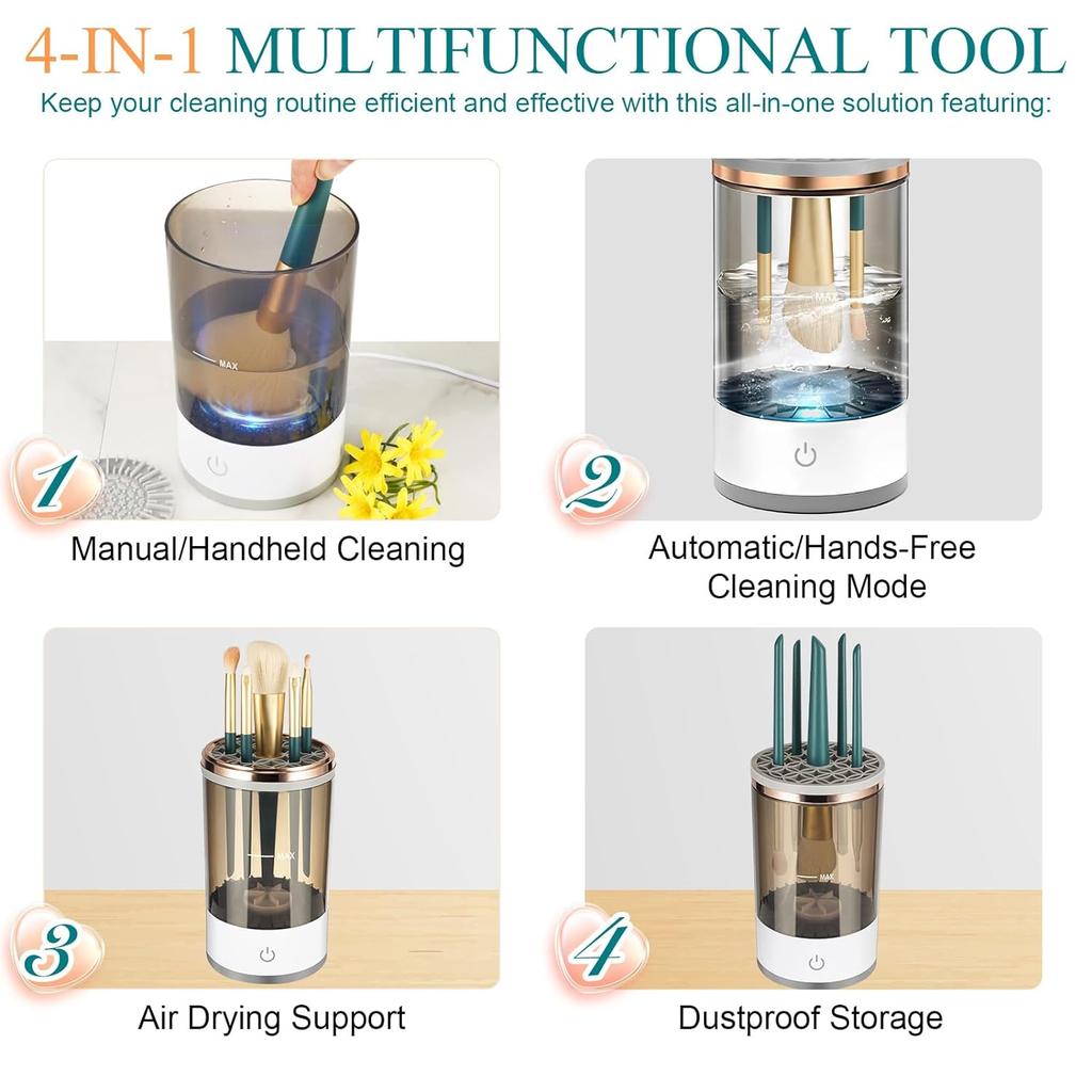 Makeup Brush Cleaner - Automatic Cosmetic Brush Cleaner for All Size Beauty Makeup Brushes Set