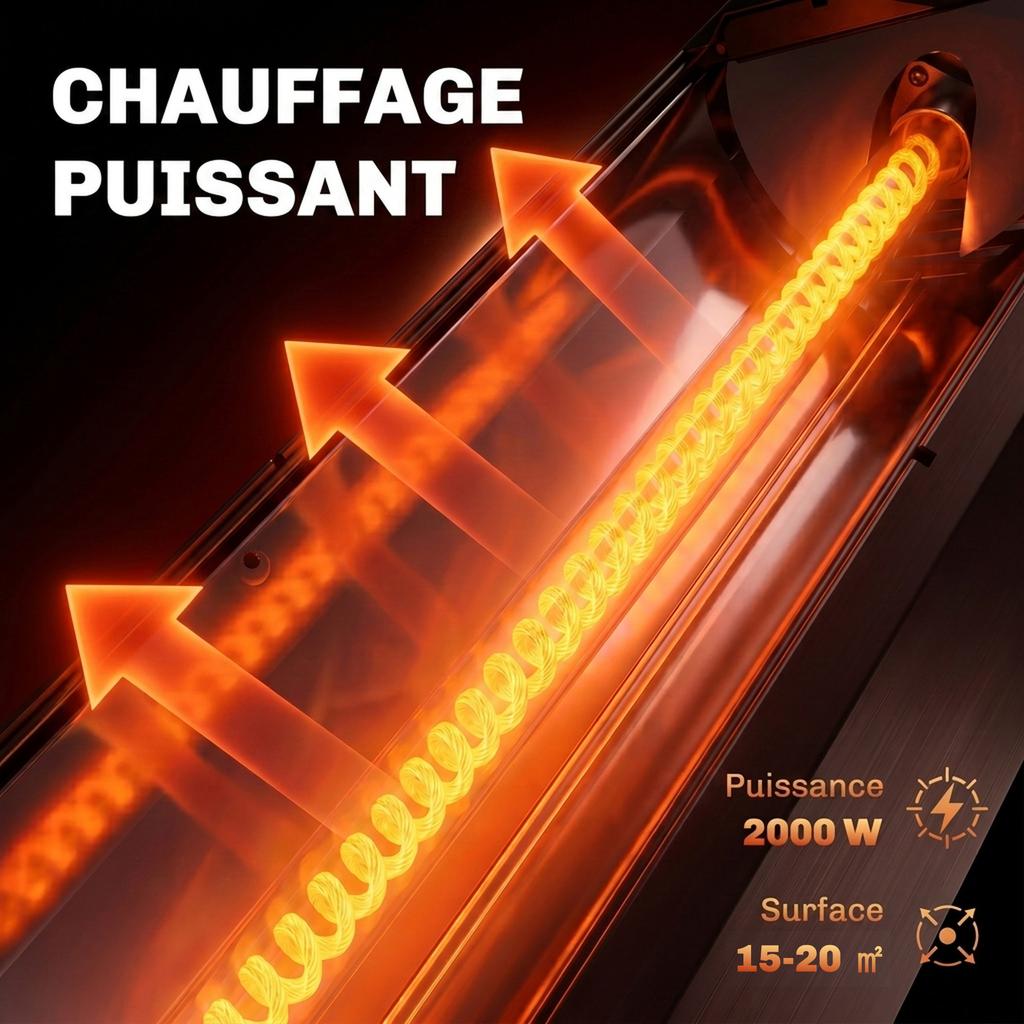 Infrared Radiator, Wall or Floor, 2000 W, IP65, Remote, 8 Heat Settings, 30.5 x 25 x 104.6 cm, Black