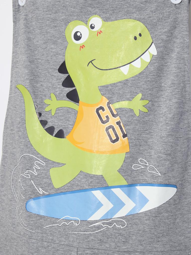 S-XXL Tuta Pigiama da Uomo con Stampa Dinosauro Cartone Animato Colore a Blocchi Posteriore Tasche Spallacci Regolabili Shorts a Salopette Tuta Pigiami