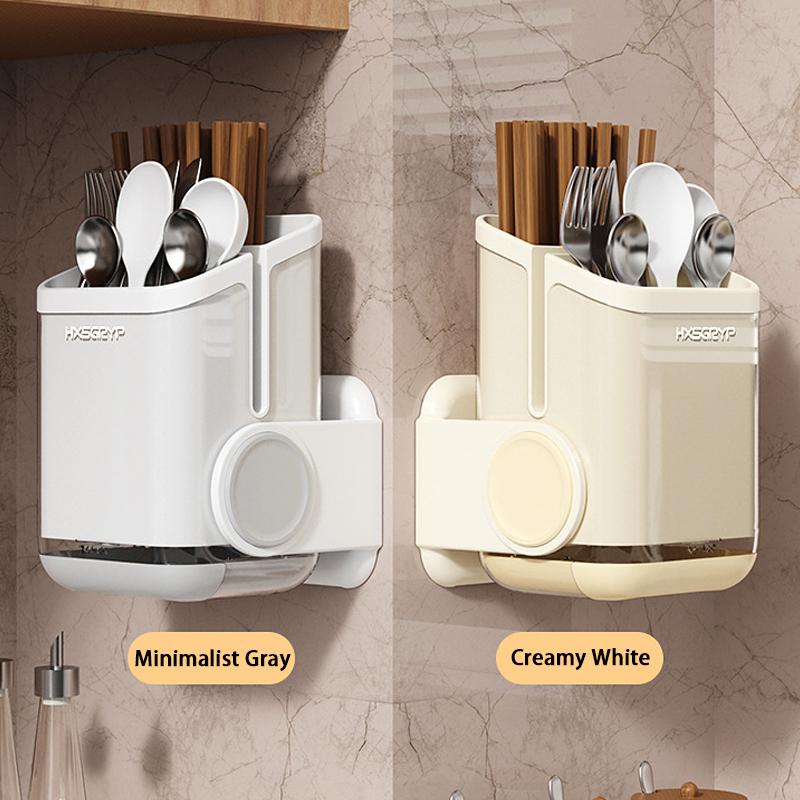 Kitchen Cutlery Rack Household Wall-Mounted No-Drill Countertop/Wall Compatible Rotatable Chopstick Holder