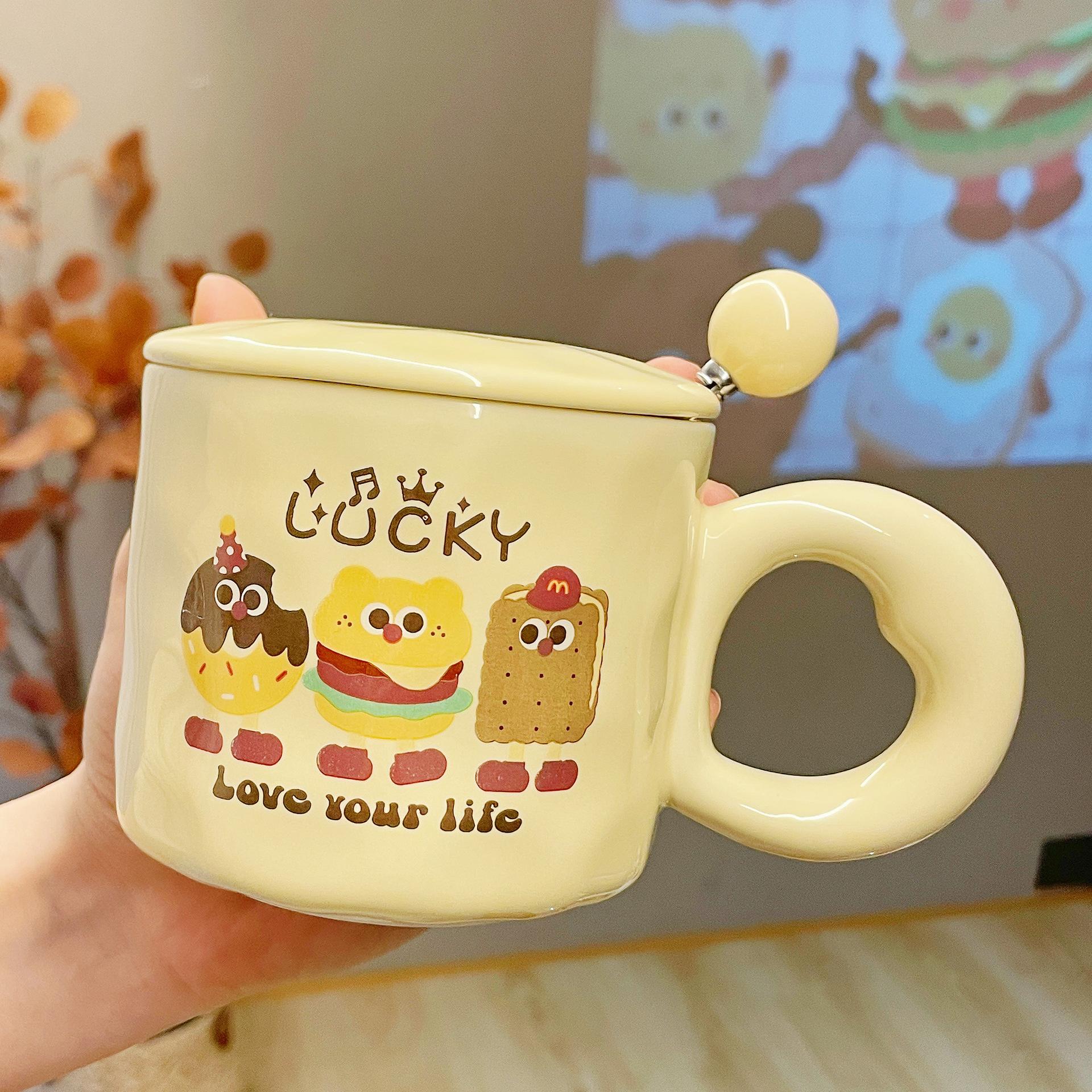

Souvenir Girls Cute Ceramic Mug with Lid Water Cup Practical Cup Kindergarten Student Gift Small Gift 301-400ml