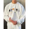 Men'S Trendy Healing Style Sweatshirt Featuring A Cartoon Cat Lineup Print, A Versatile Round-Neck Top for Everyday Wear