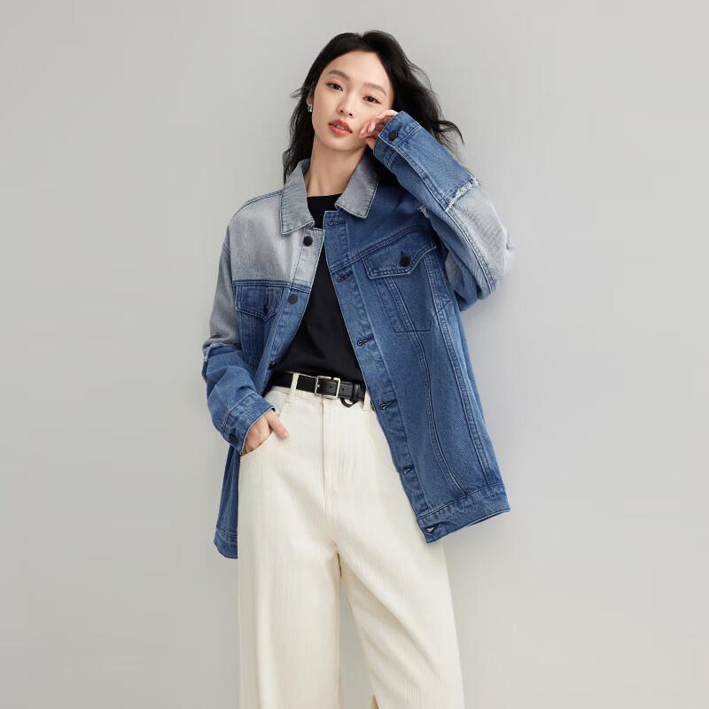 Elva' Island Women's Casual Colorblock Short Denim Jacket